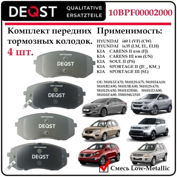 Колодки тормозные передние дисковые Deqst