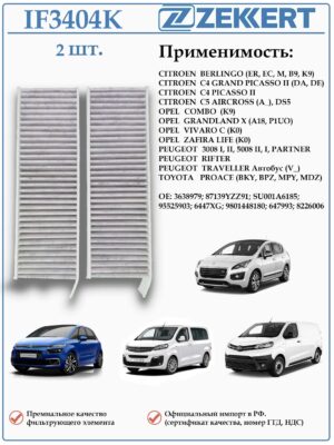 Фильтр салонный угольный для Ситроен, Пежо, Опель, Тойота, ZEKKERT IF3404K