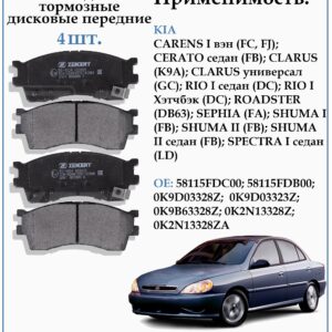 Колодки тормозные, дисковые передние для Киа Шума, Рио 1, Церато ZEKKERT BS-1904