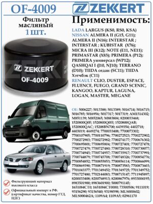 Фильтр масляный для Рено Дастер, Логан, Лада Ларгус ZEKKERT OF-4009