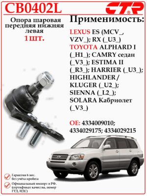 Шаровая опора левая Тойота Альфард, Камри, Хайлендер CTR CB0402L